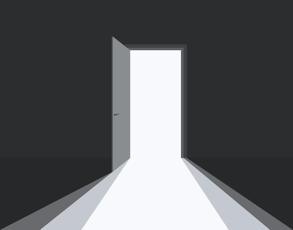 Open deur in donker kamer symbool van hoop of oplossing. licht in kamer door Open deur. vector illustratie