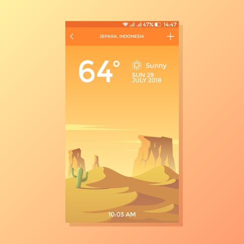 Zonnige Woestijn Achtergrondweer App Screen Design Vector