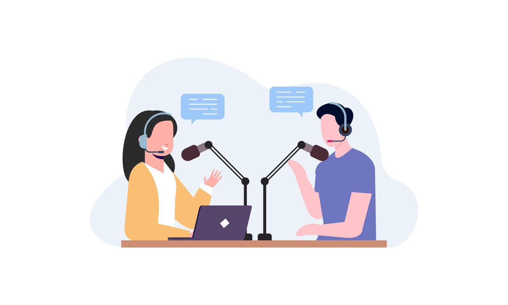 podcast concept. illustratie over podcasten. podcaster sprekend in microfoon illustratie vector