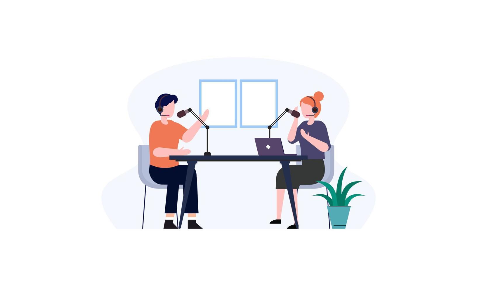 podcast concept. illustratie over podcasten. podcaster sprekend in microfoon illustratie vector