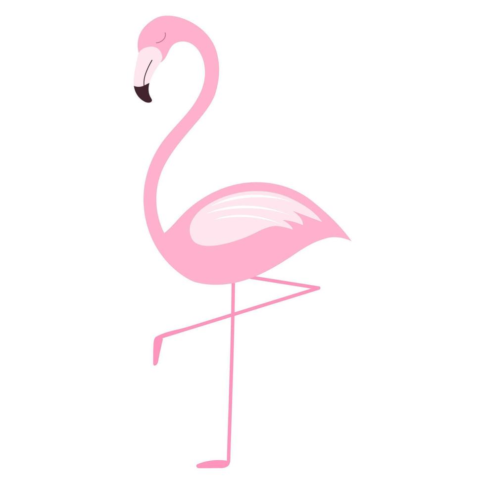 klem kunst met een slapen roze flamingo vogel in een vereenvoudigd vlak stijl Aan wit. vector