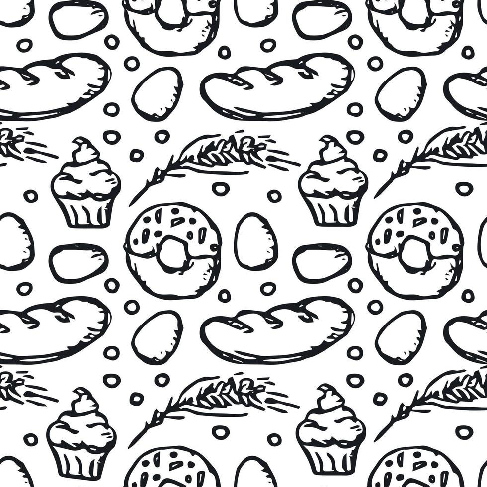 naadloos patroon met voedsel pictogrammen. tekening voedsel patroon vector