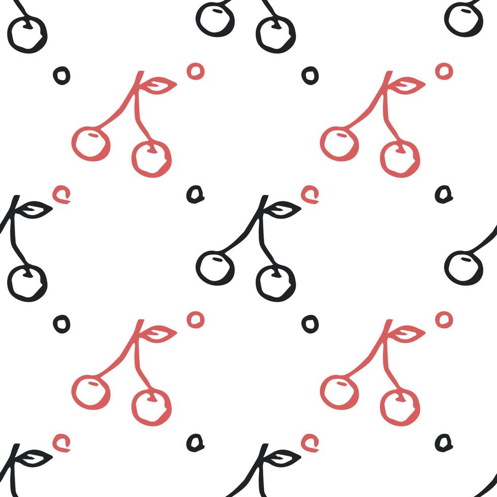naadloos kersenpatroon. doodle vector met rode kersen pictogrammen. vintage kersenpatroon
