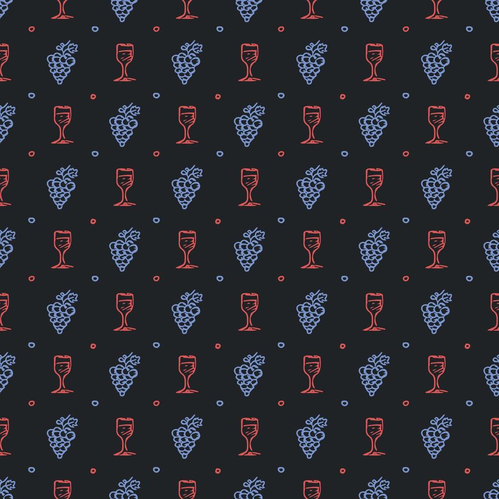 naadloos wijnpatroon. vector doodle illustratie met wijn en druif. patroon met wijn