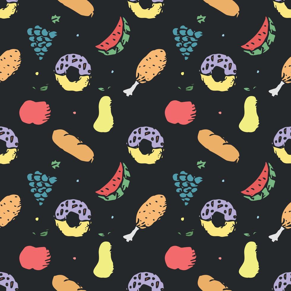 naadloos patroon met voedsel pictogrammen. tekening voedsel patroon. voedsel achtergrond vector