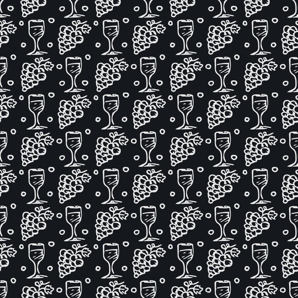 naadloos wijnpatroon. vector doodle illustratie met wijn en druif. patroon met wijn