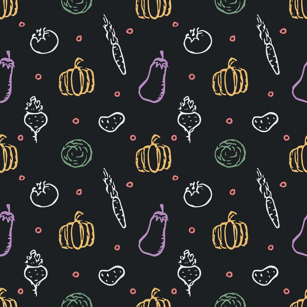naadloos patroon met groente pictogrammen. tekening groenten patroon. voedsel achtergrond vector