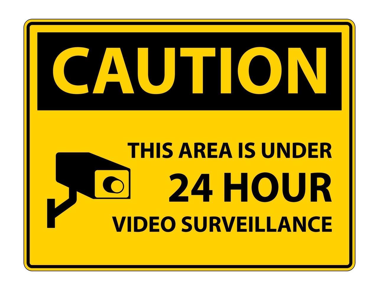 Let op dit gebied is onder 24-uurs videobewaking symbool teken geïsoleerd op een witte achtergrond, vector illustratie