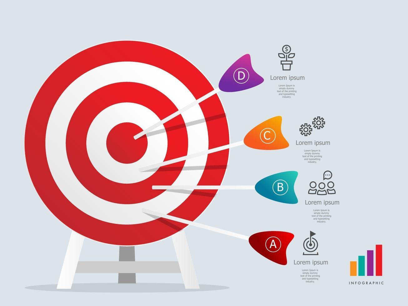 dartboarad doel infographics element sjabloon met pictogrammen bedrijfs vector