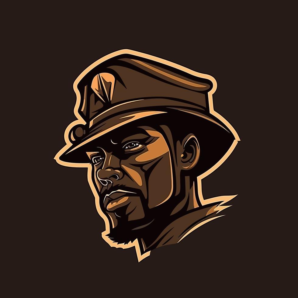 een logo van een soldaat hoofd, ontworpen in esports illustratie stijl vector