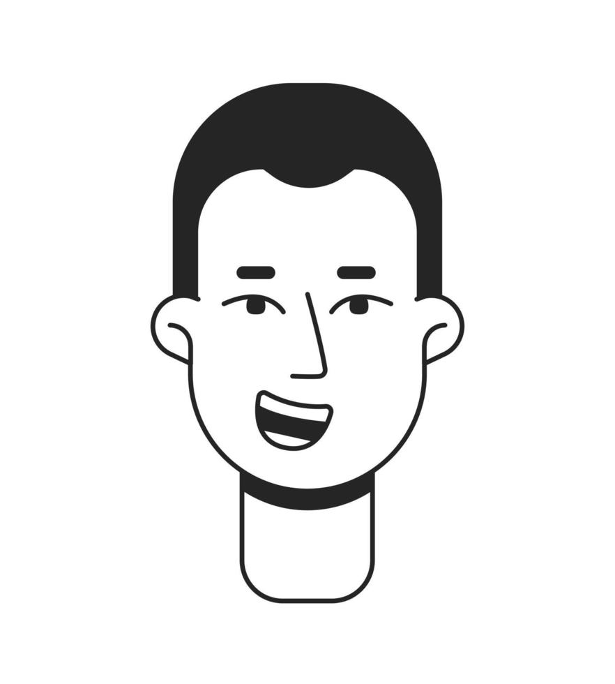 kort haren lachend Mens voorkant vlak lijn monochromatisch vector karakter hoofd. gemakkelijk schets avatar icoon. bewerkbare tekenfilm gebruiker portret. lijn kunst plek illustratie voor web grafisch ontwerp, animatie