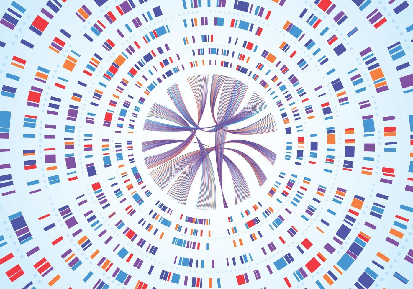 genoom infografisch. dna volgorde visualisatie, genetisch in kaart brengen, gen streepjescode. abstract chromosoom kaart diagram, genetica analyse vector concept