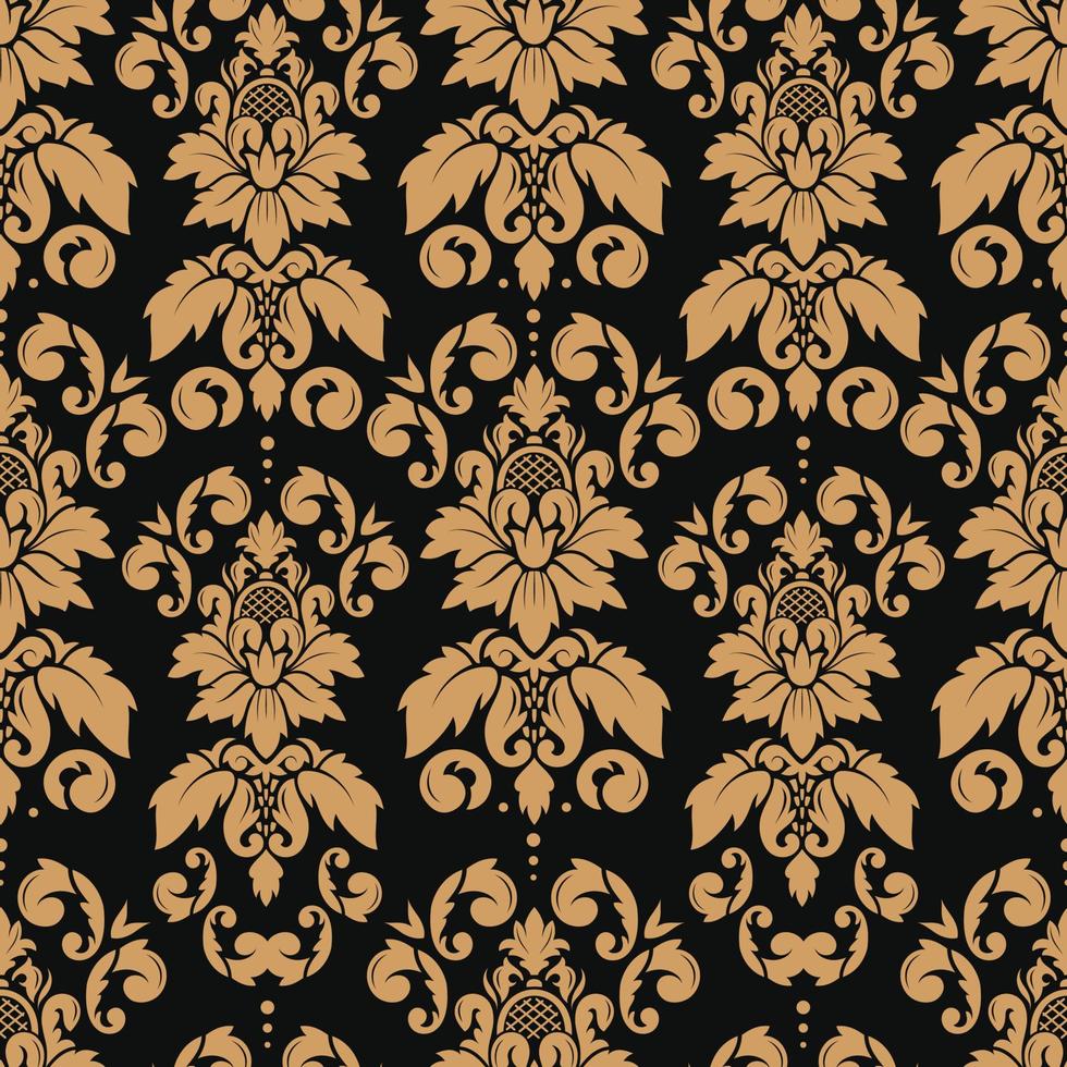 damast naadloos patroon. goud luxe elegant bloemen ornament. klassiek barok decor voor behang, textiel, uitnodiging vector achtergrond