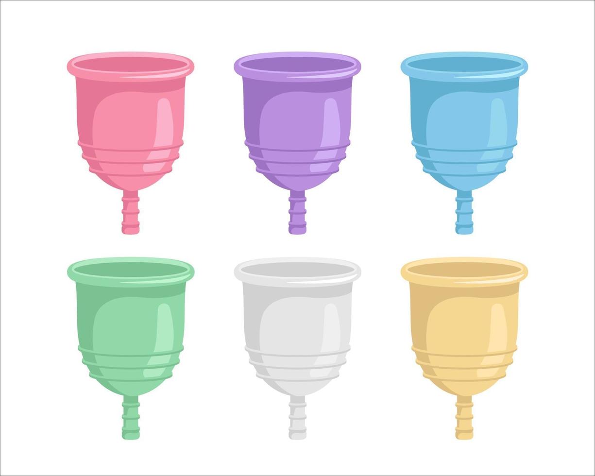 menstruatiecups van verschillende kleuren vector