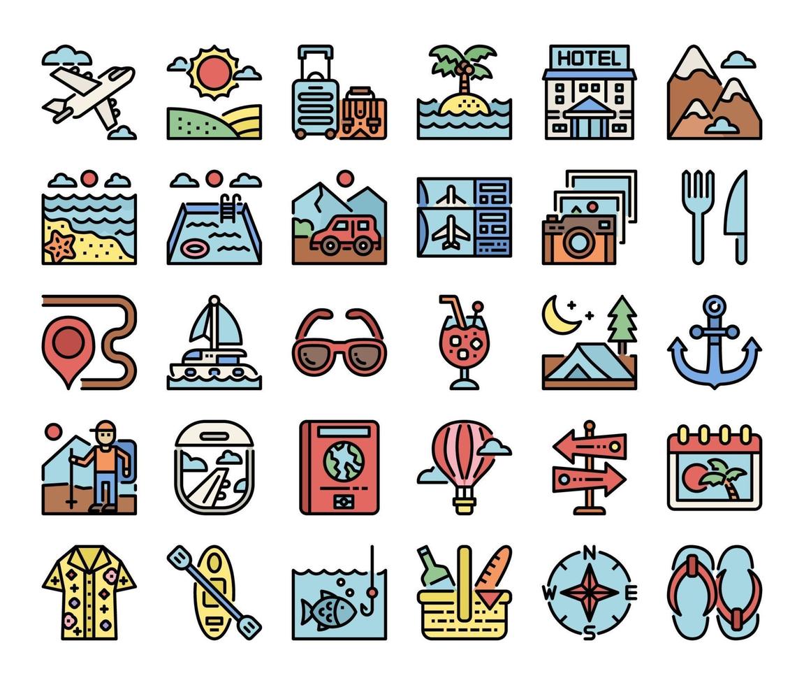 vakantie kleur overzicht vector iconen