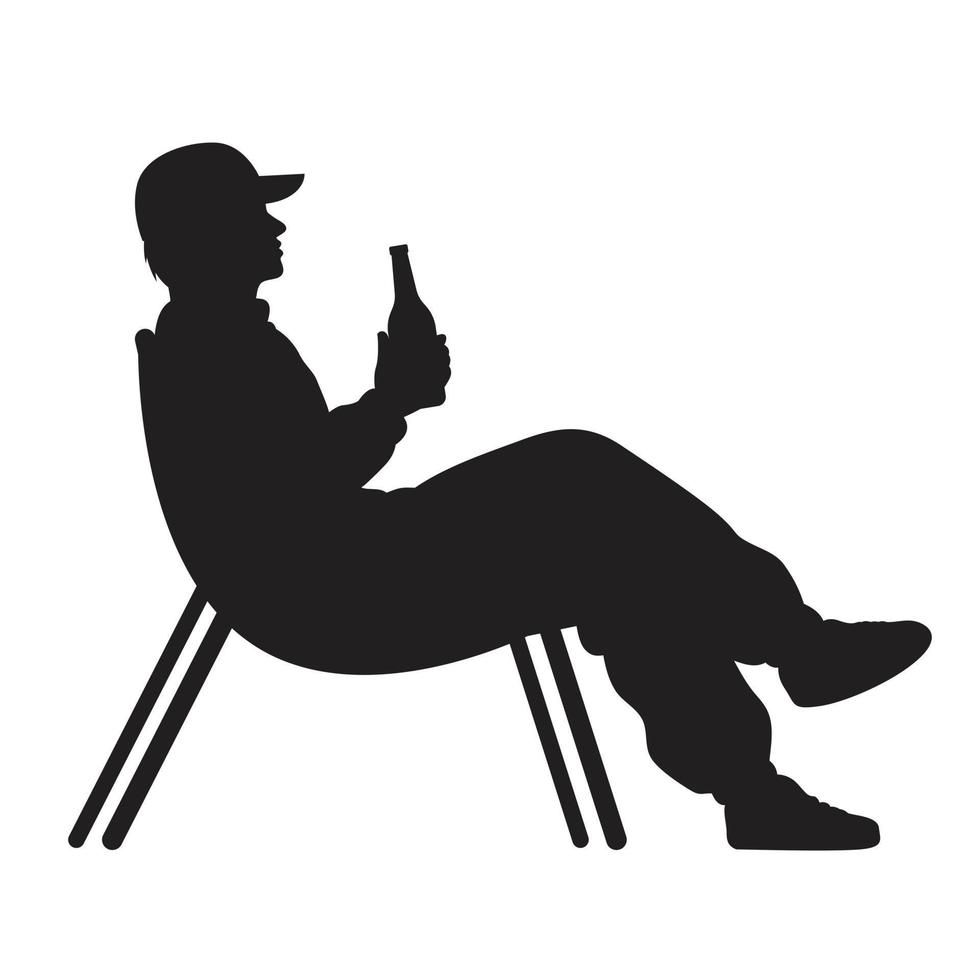 silhouet van een Mens zittend in een stoel en drinken vector
