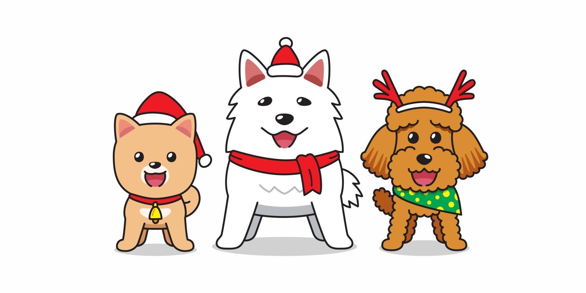 vector stripfiguur gelukkige honden met kerstkostuums