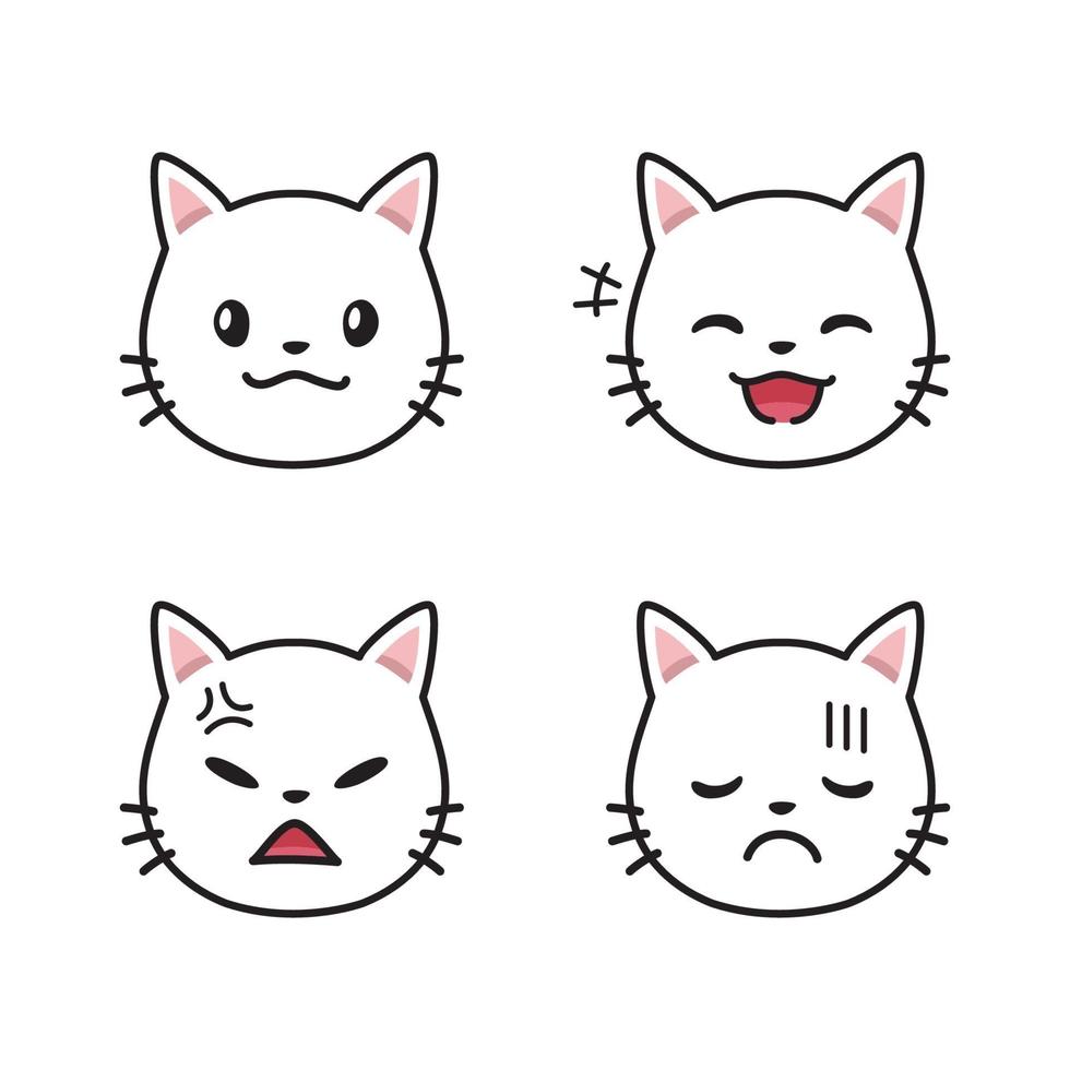 reeks witte kattengezichten die verschillende emoties tonen vector