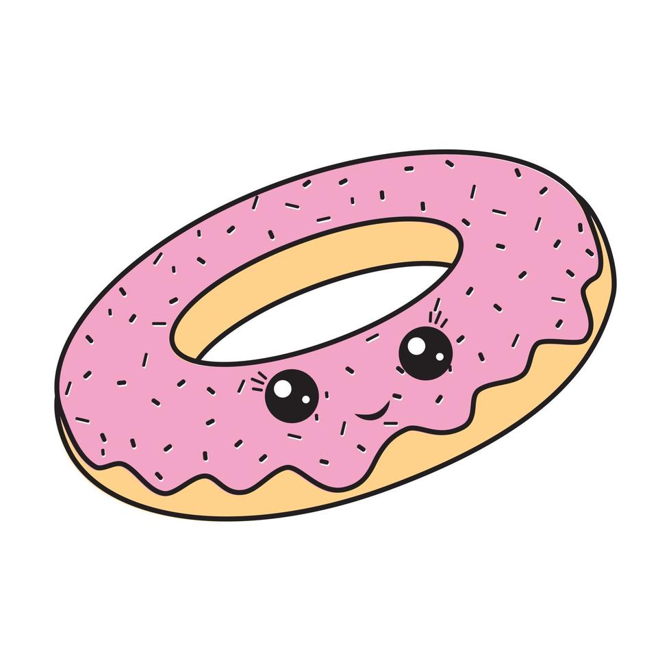 schattig karakter donut kawaii. vector geïsoleerd cartoon-stijl illustratie. achterschip karakter concept
