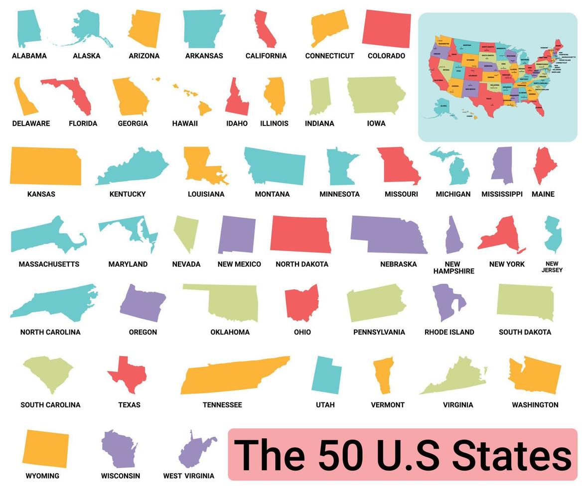 Verenigde Staten van Amerika kaart verdeeld staat vector