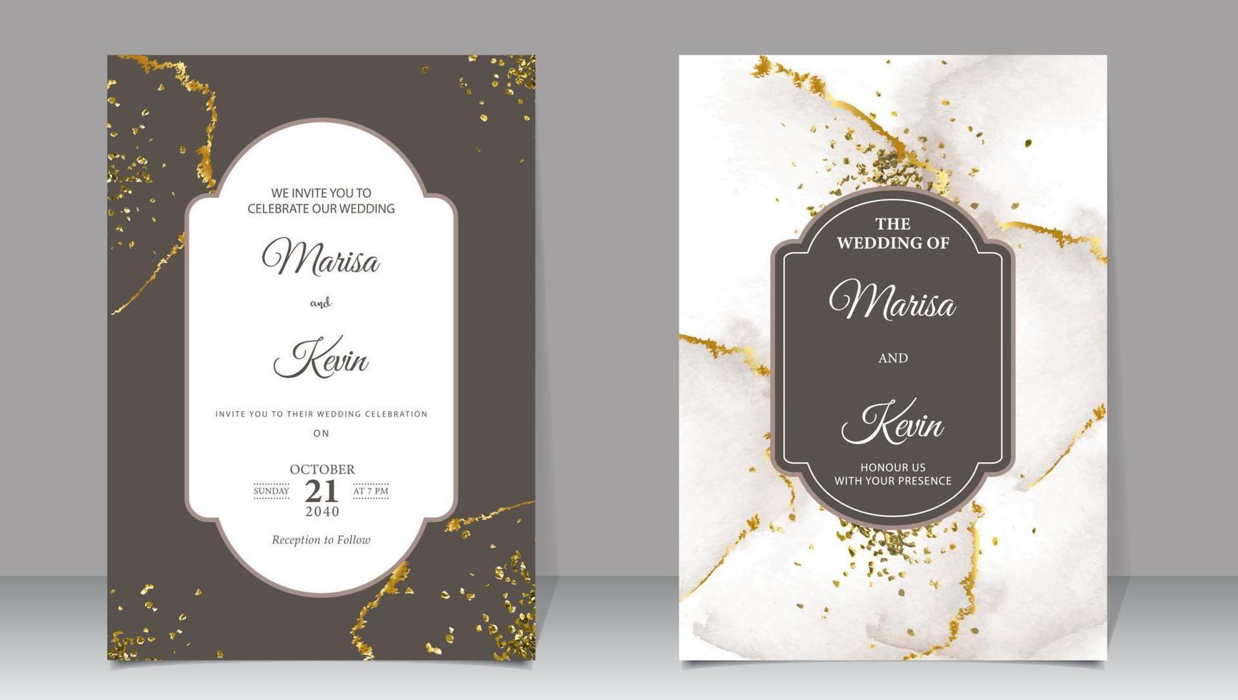 luxe bruiloft uitnodiging en goud schitteren met waterverf achtergrond vector
