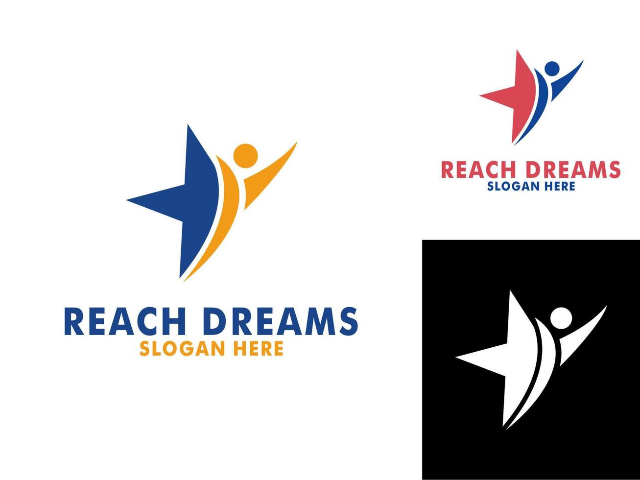 bereiken droom logo, abstract menselijk bereiken dromen, succes, doel creatief symbool idee logo concept. vector