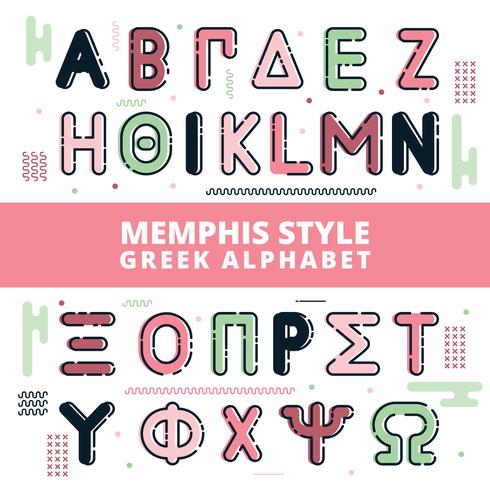 Memphis stijl Grieks alfabet vector