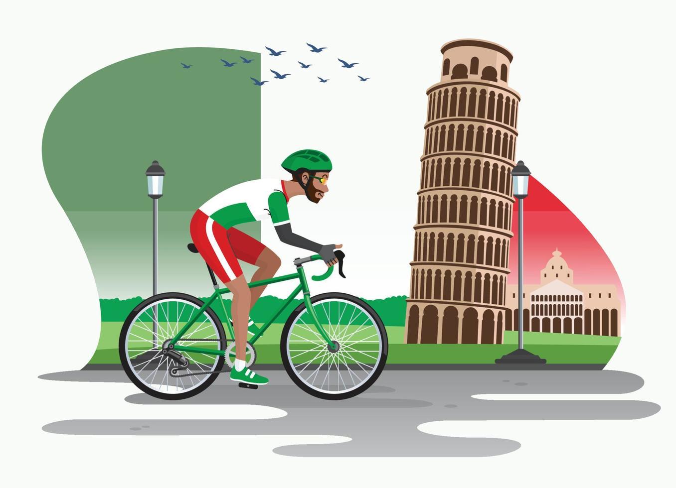 Mens wielersport in Italië met Pisa toren net zo achtergrond vector
