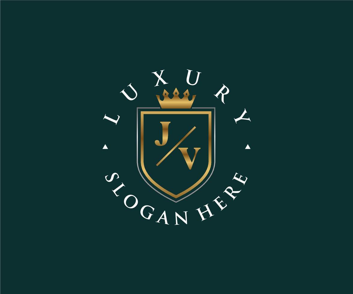 eerste jv brief Koninklijk luxe logo sjabloon in vector kunst voor restaurant, royalty, boetiek, cafe, hotel, heraldisch, sieraden, mode en andere vector illustratie.