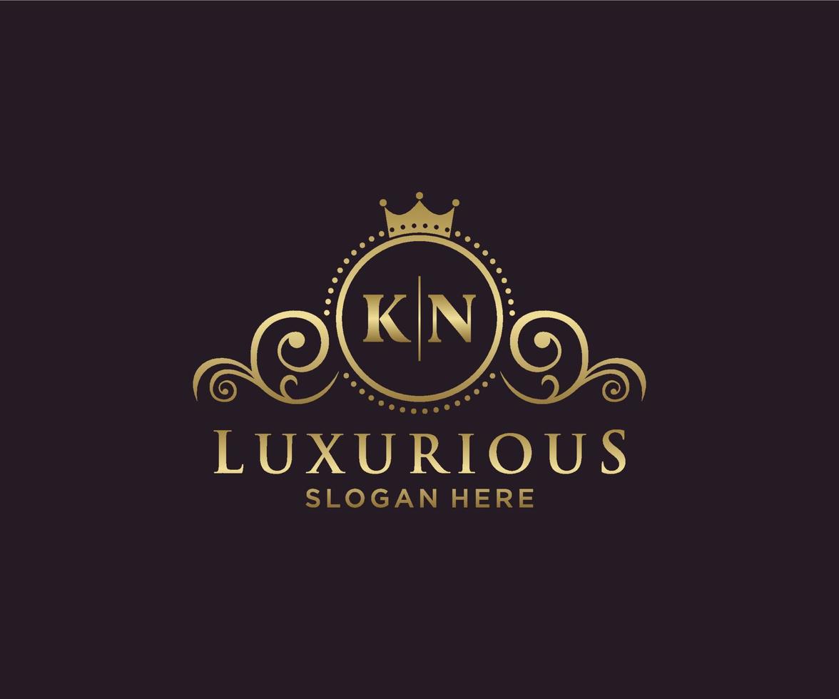 eerste kn brief Koninklijk luxe logo sjabloon in vector kunst voor restaurant, royalty, boetiek, cafe, hotel, heraldisch, sieraden, mode en andere vector illustratie.