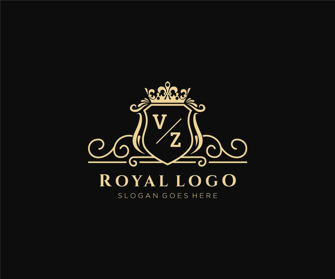 eerste vz brief luxueus merk logo sjabloon, voor restaurant, royalty, boetiek, cafe, hotel, heraldisch, sieraden, mode en andere vector illustratie.