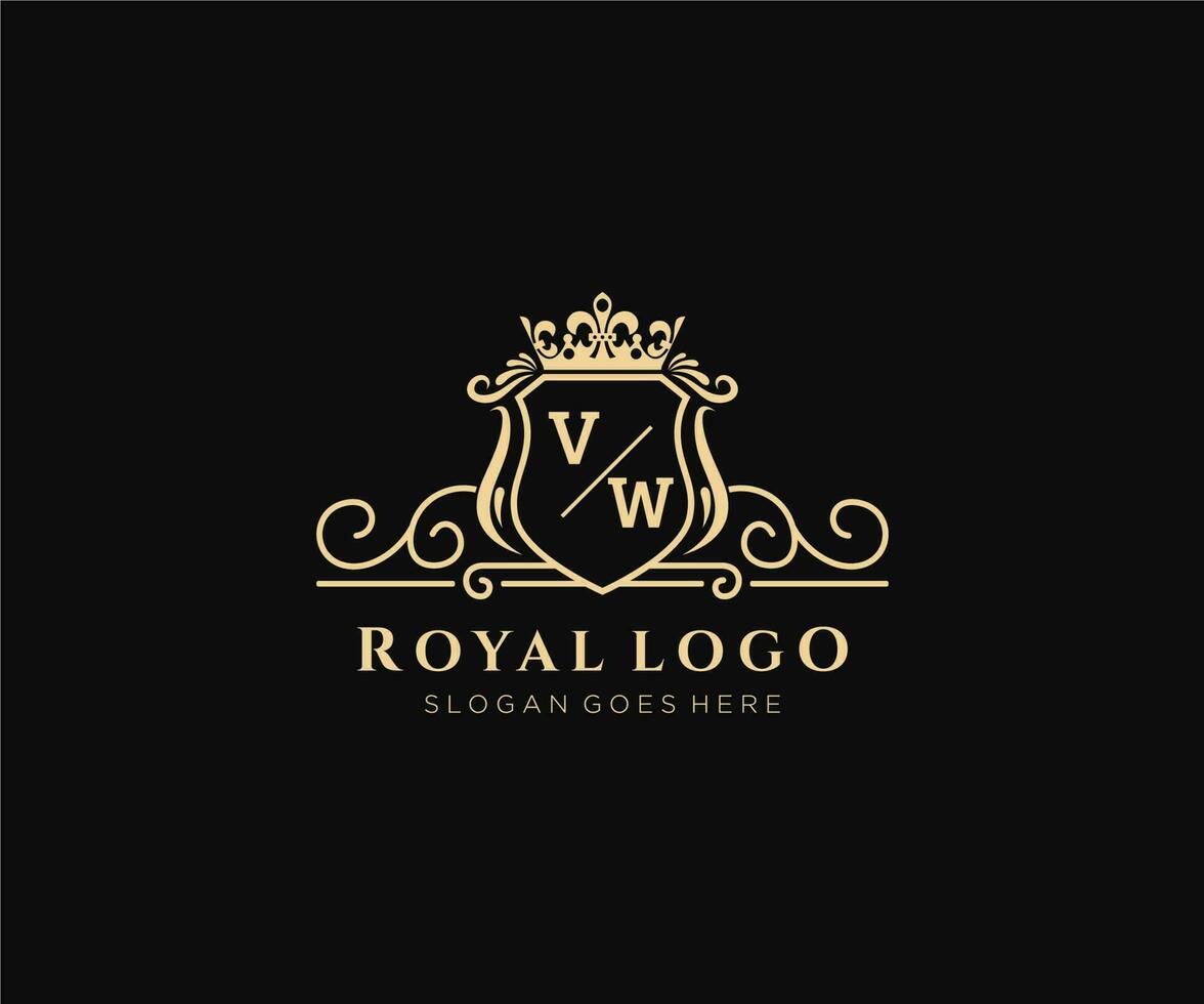 eerste vw brief luxueus merk logo sjabloon, voor restaurant, royalty, boetiek, cafe, hotel, heraldisch, sieraden, mode en andere vector illustratie.