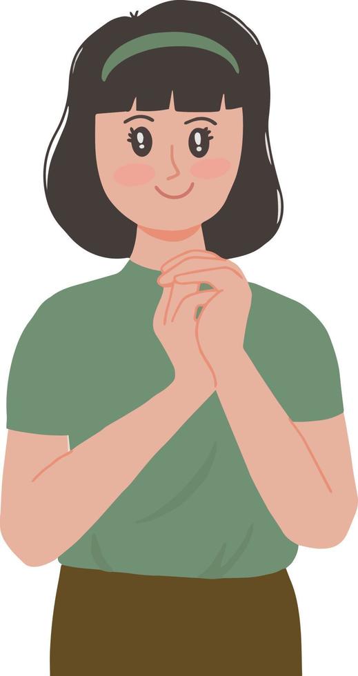 vrouw met kort haar- gevoel zo gezegend en gelukkig gezicht geklemd haar handen samen vector illustratie