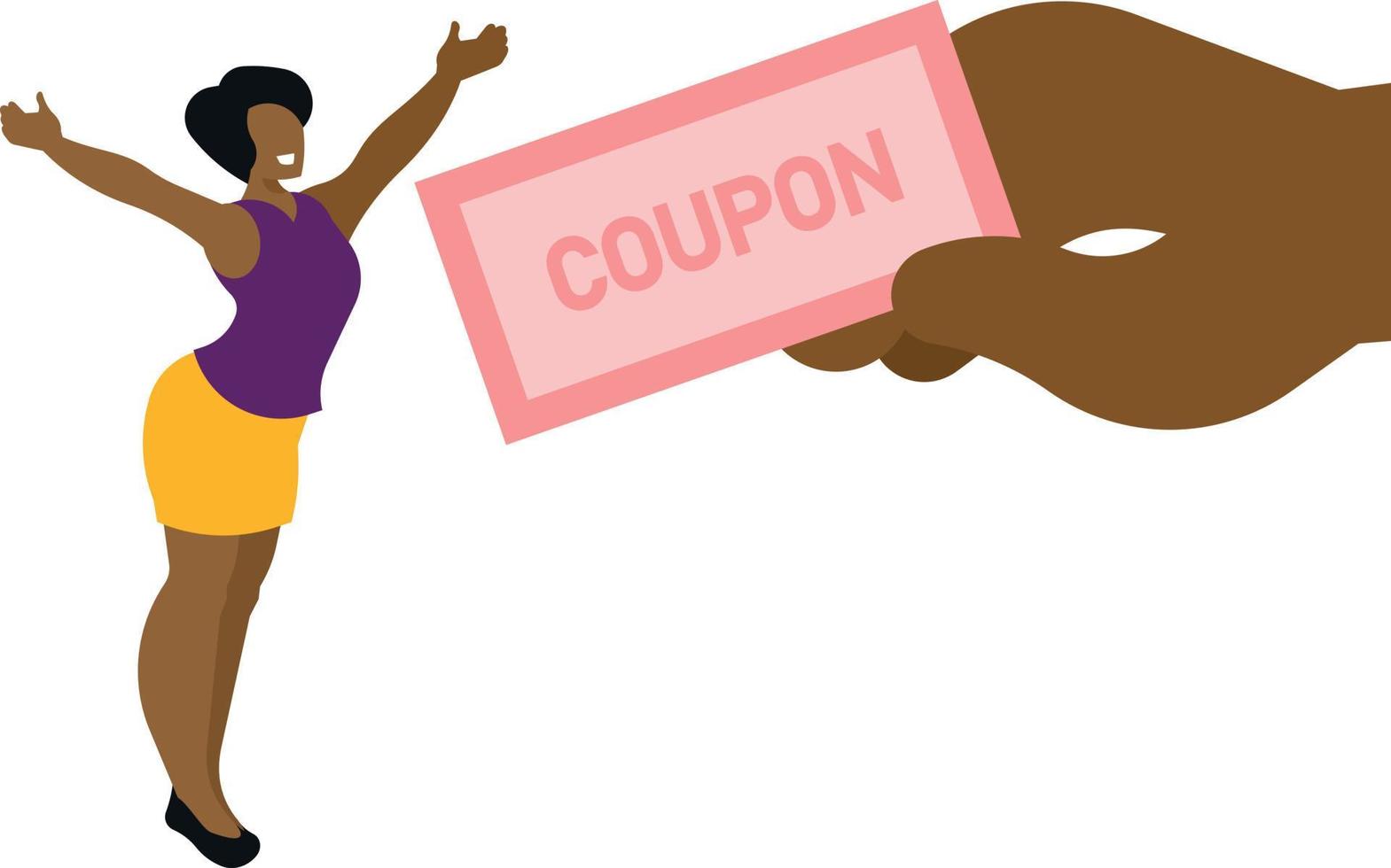 een vrouw is ontvangen een geschenk coupon vector