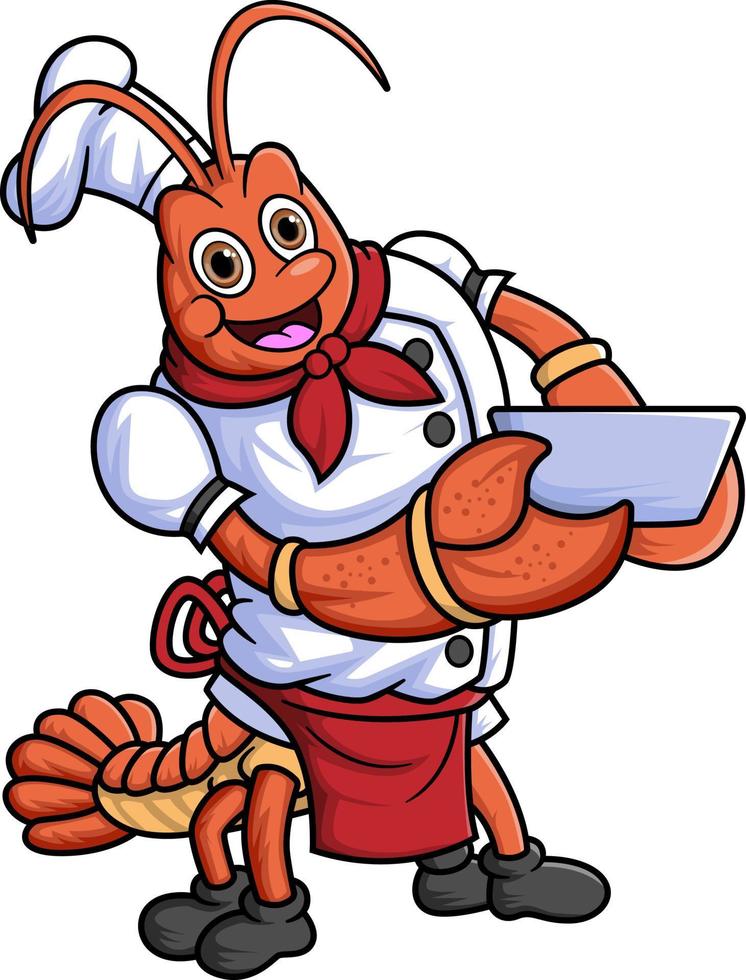 de mascotte karakter van een kreeft werken net zo een professioneel chef draag- een kom vector