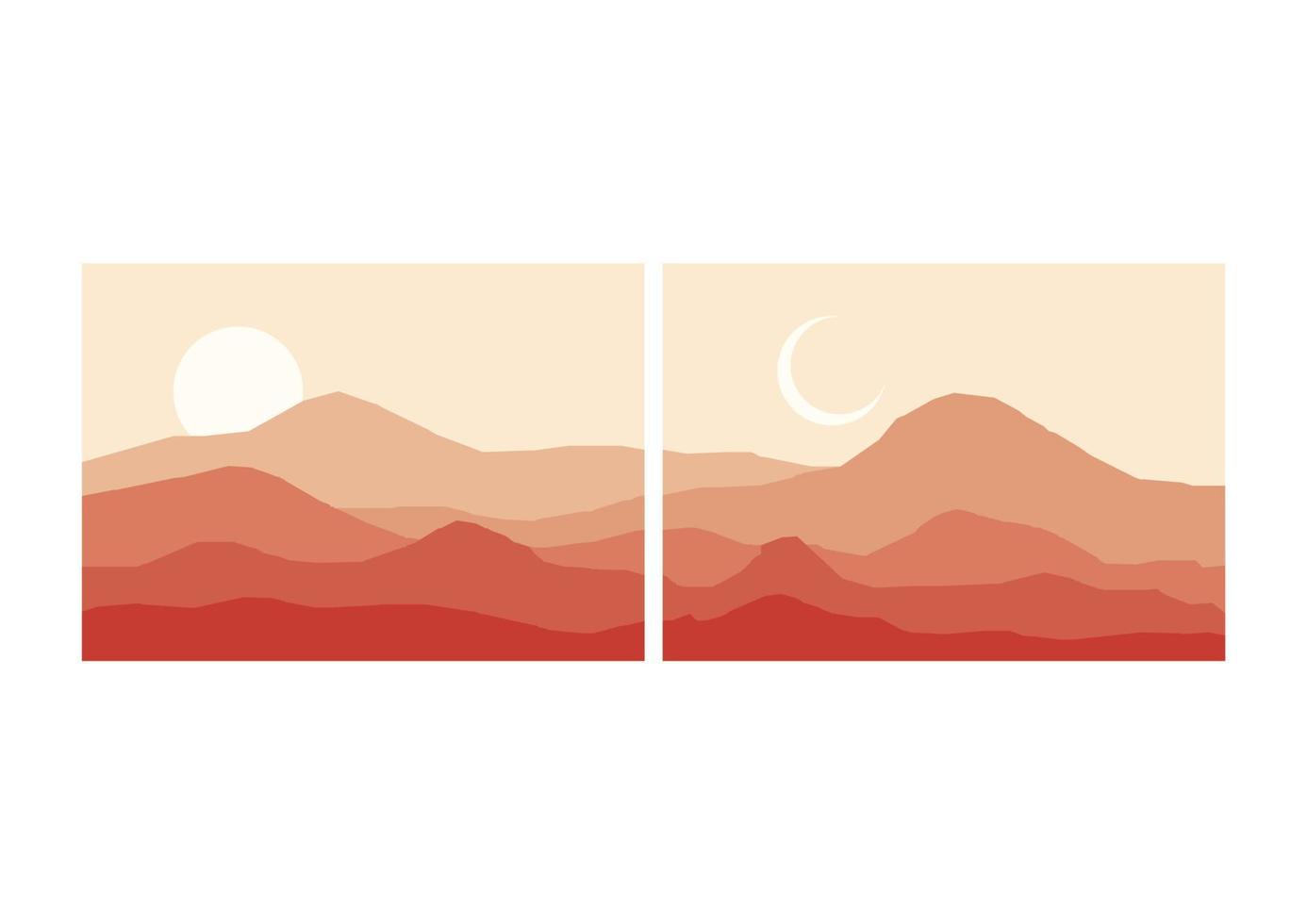 berg vlak landschap vector illustratie. vector horizontaal landschap met mist, Woud, bergen en ochtend- zonlicht. illustratie van panoramisch visie, de nevel en silhouetten bergen.