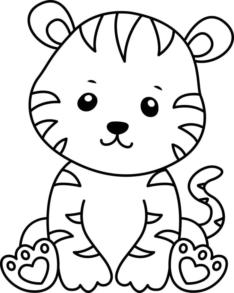 baby tijger tekenfilm schets voor kinderen kleur boek vrij vector