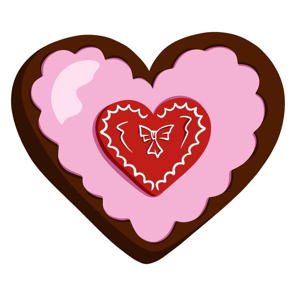 hartvormige chocolade. chocolade met glazuur. Valentijnsdag geschenk. lief cadeau. cartoon stijl. vector