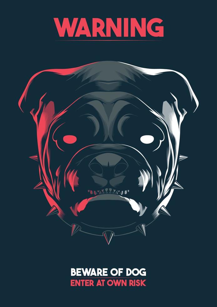 boos bulldog met verrijkt halsband waarschuwing teken vector