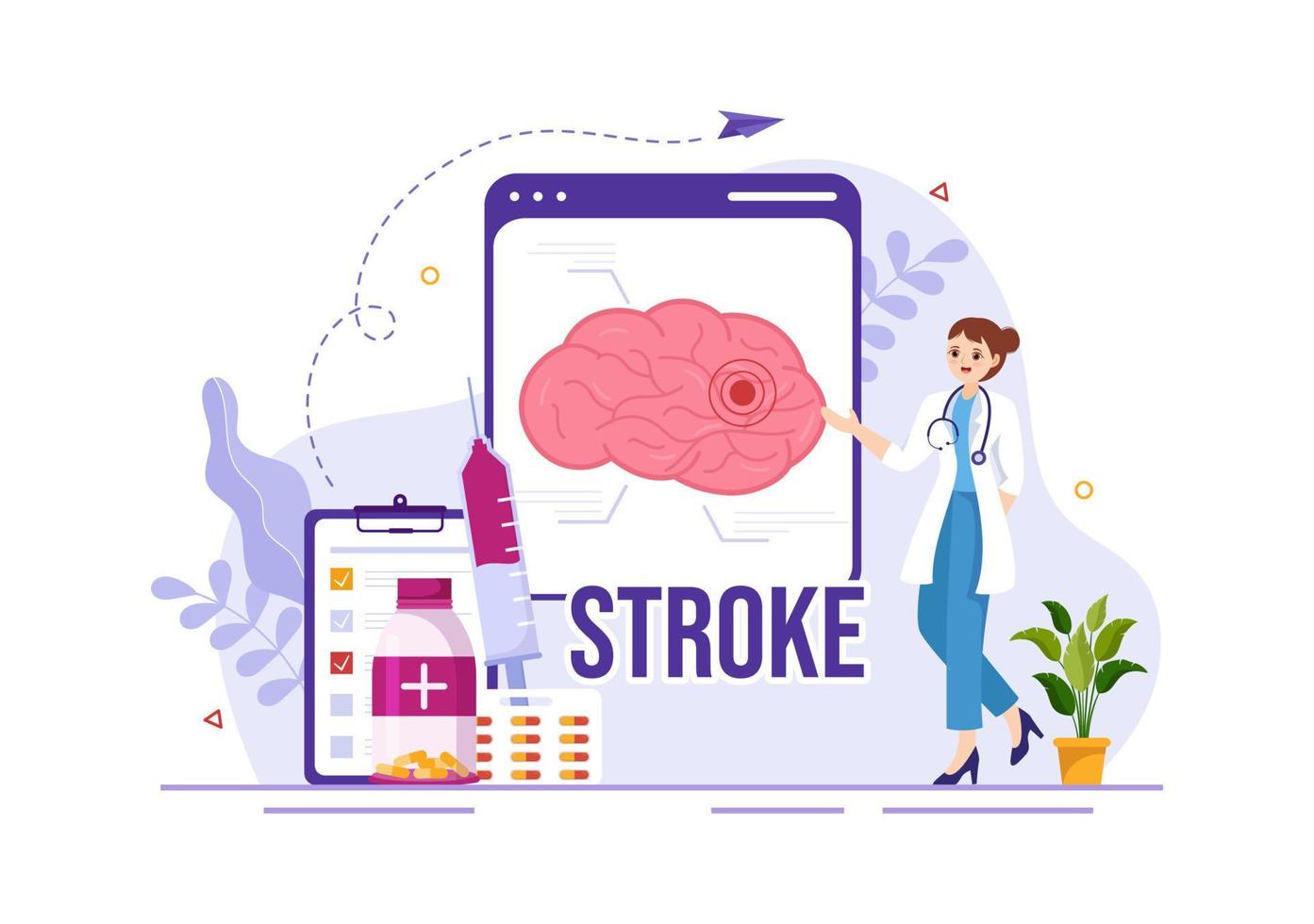 menselijk hersenen beroerte vector illustratie met wetenschappelijk medisch, bloeding en pijn punt in vlak tekenfilm hand- getrokken landen bladzijde Sjablonen