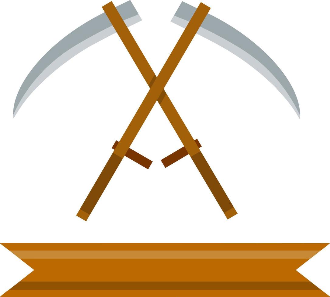 dorp zeis. houten gereedschap met mes. grasmaaien. symbool van de landelijke oogst. cartoon vlakke afbeelding op witte achtergrond vector