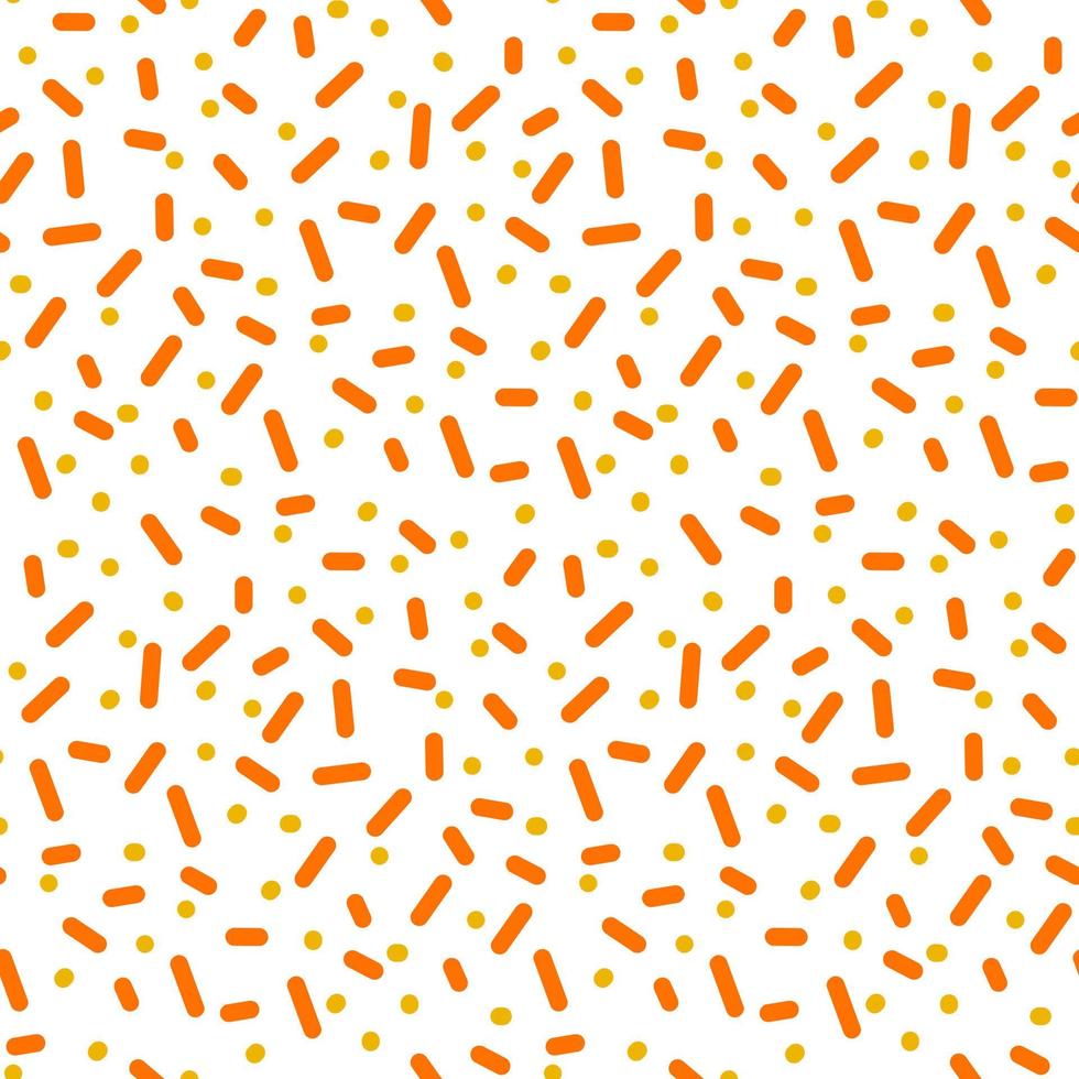 een patroon met oranje feestelijk sprenkeling in de het formulier van stokjes en stippen. naadloos glazuur voor donuts. vector illustratie voor decoratie van vakantie, feesten, verjaardagen, uitnodigingen. geschenk verpakking