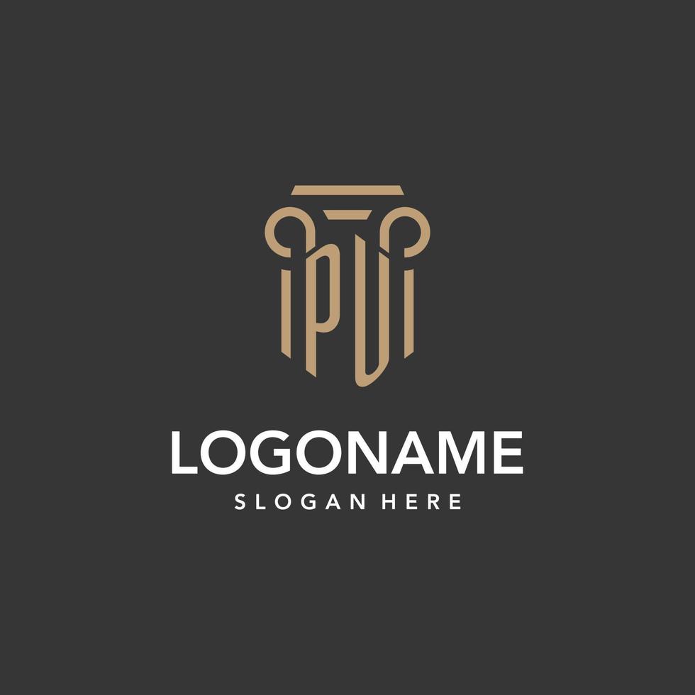 pu logo monogram met pijler stijl ontwerp vector