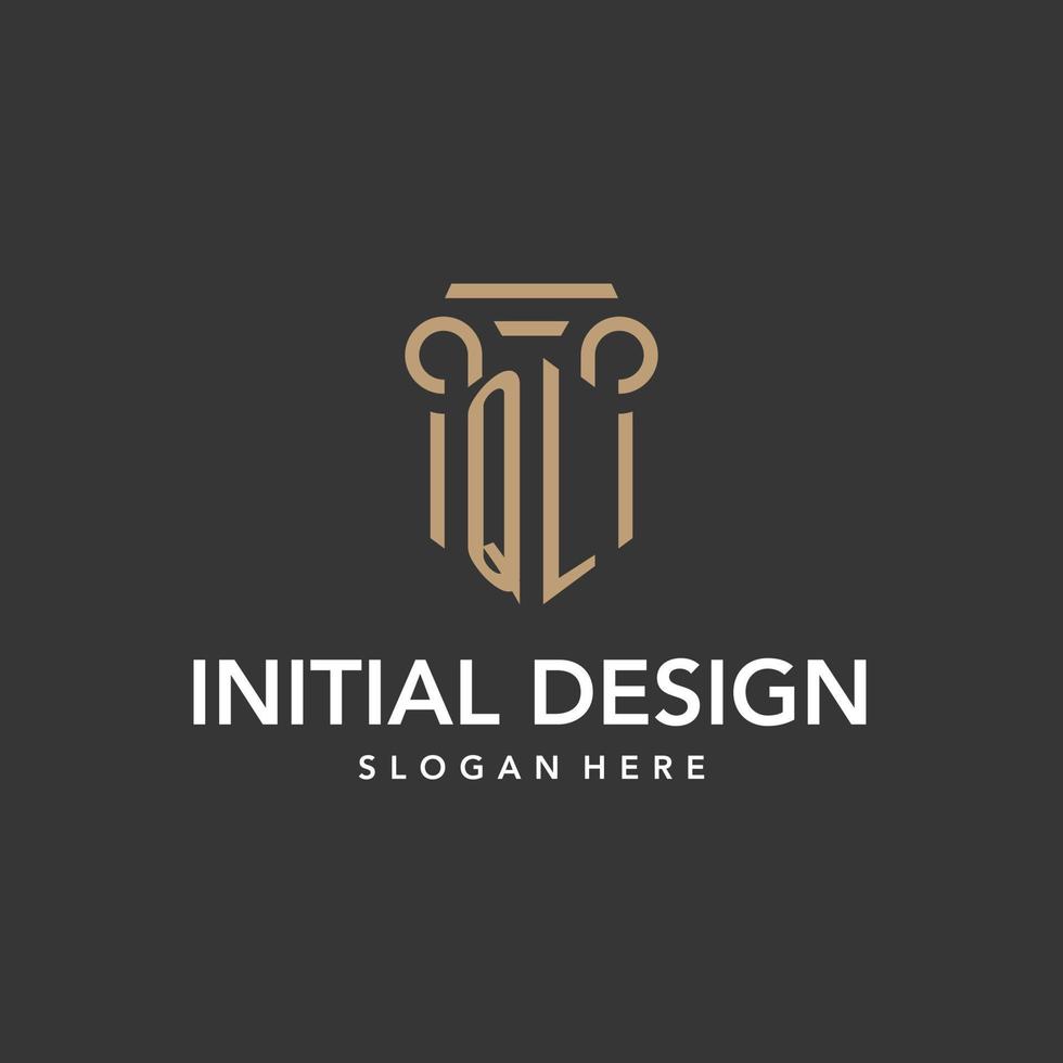 ql logo monogram met pijler stijl ontwerp vector