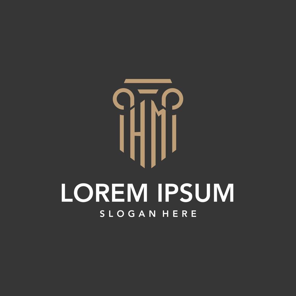 hm logo monogram met pijler stijl ontwerp vector