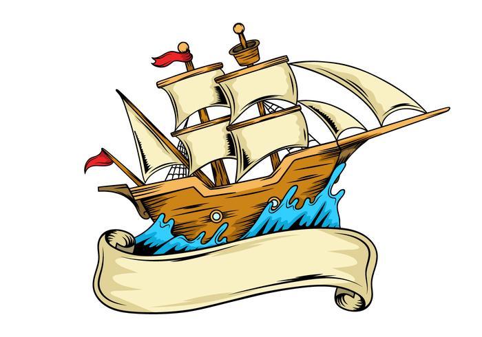 Vintage schip op zee illustratie vector