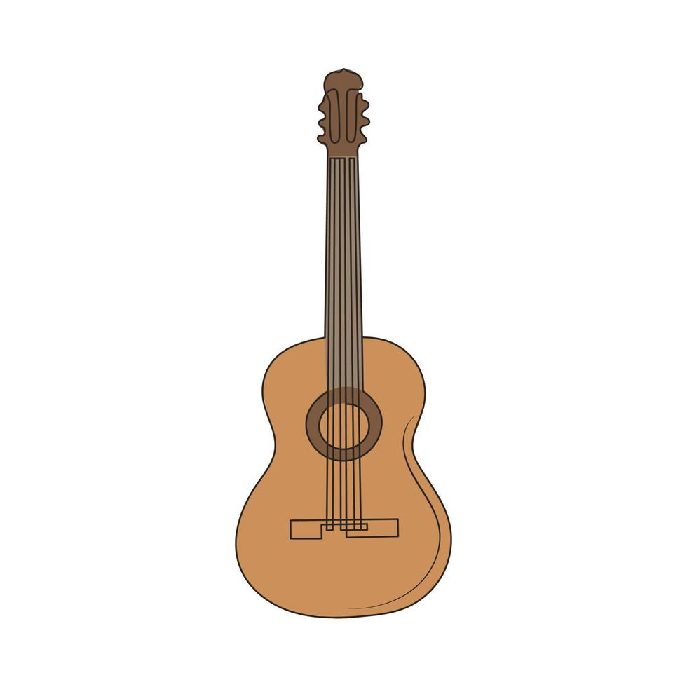 houten klassiek akoestisch gitaar. lijn kunst muziek- instrument. gekleurde hand- getrokken vector illustratie.