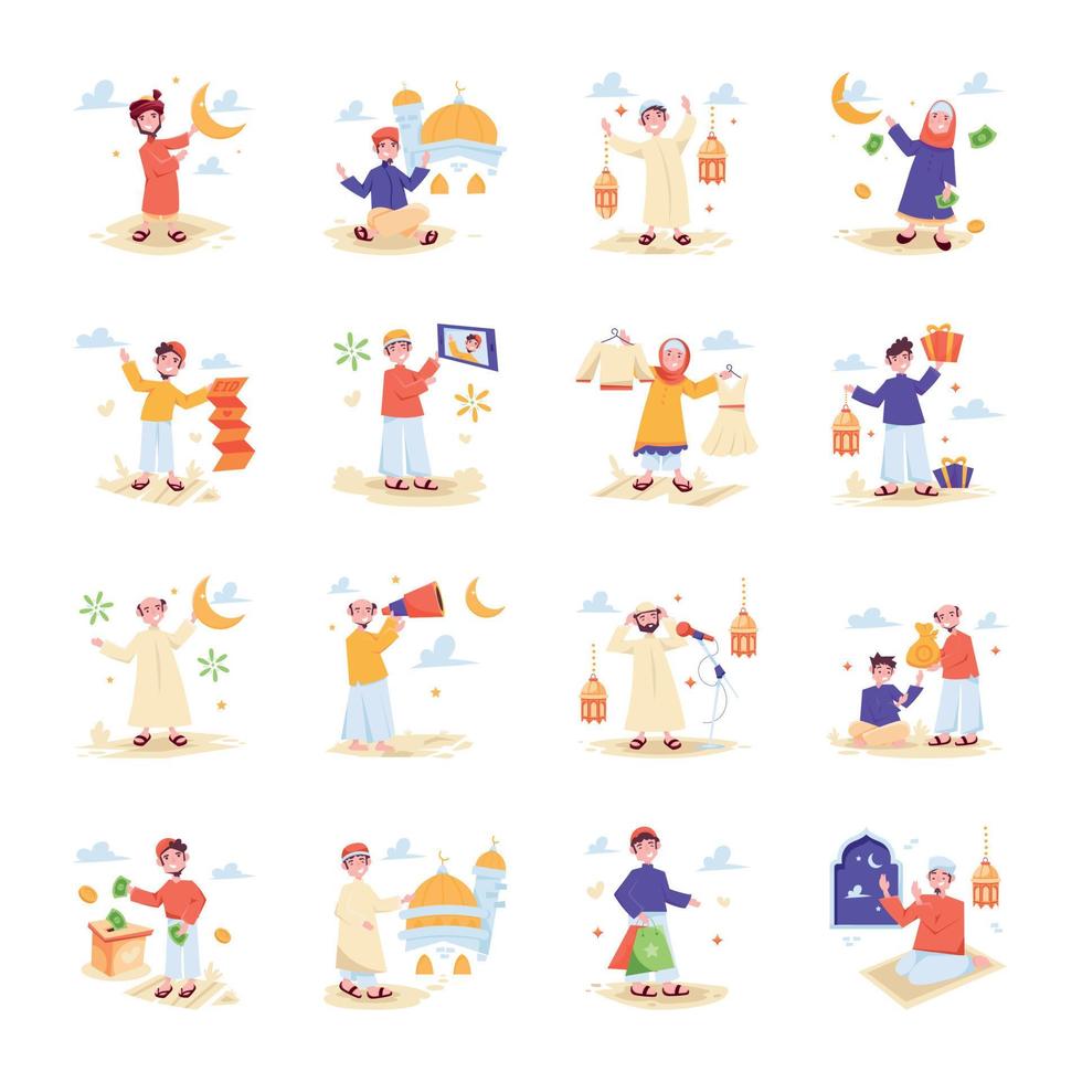 bundel van modieus eid festival vlak illustraties vector