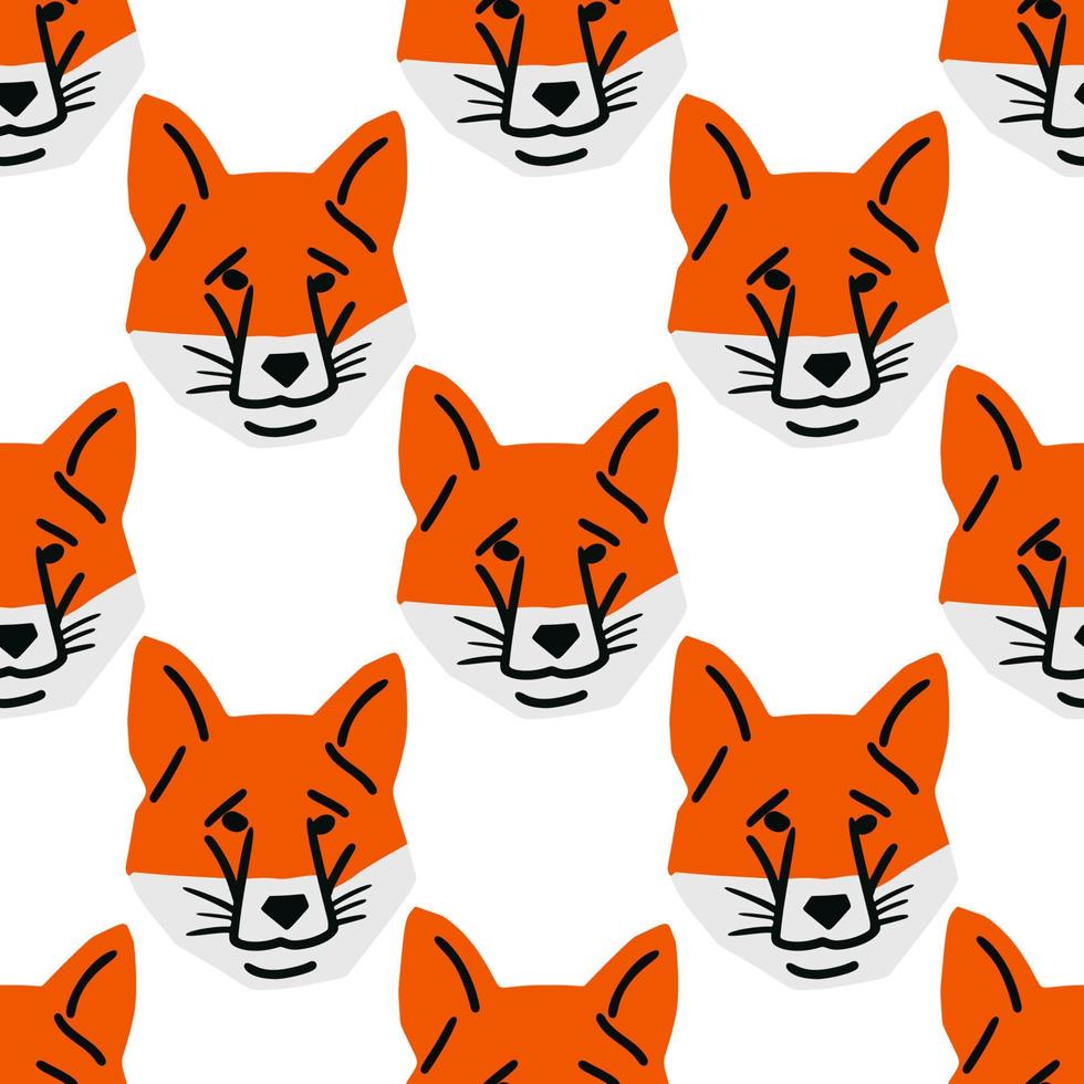 naadloos patroon met vos hoofd illustratie in minimalistische snijdend stijl Aan wit achtergrond vector
