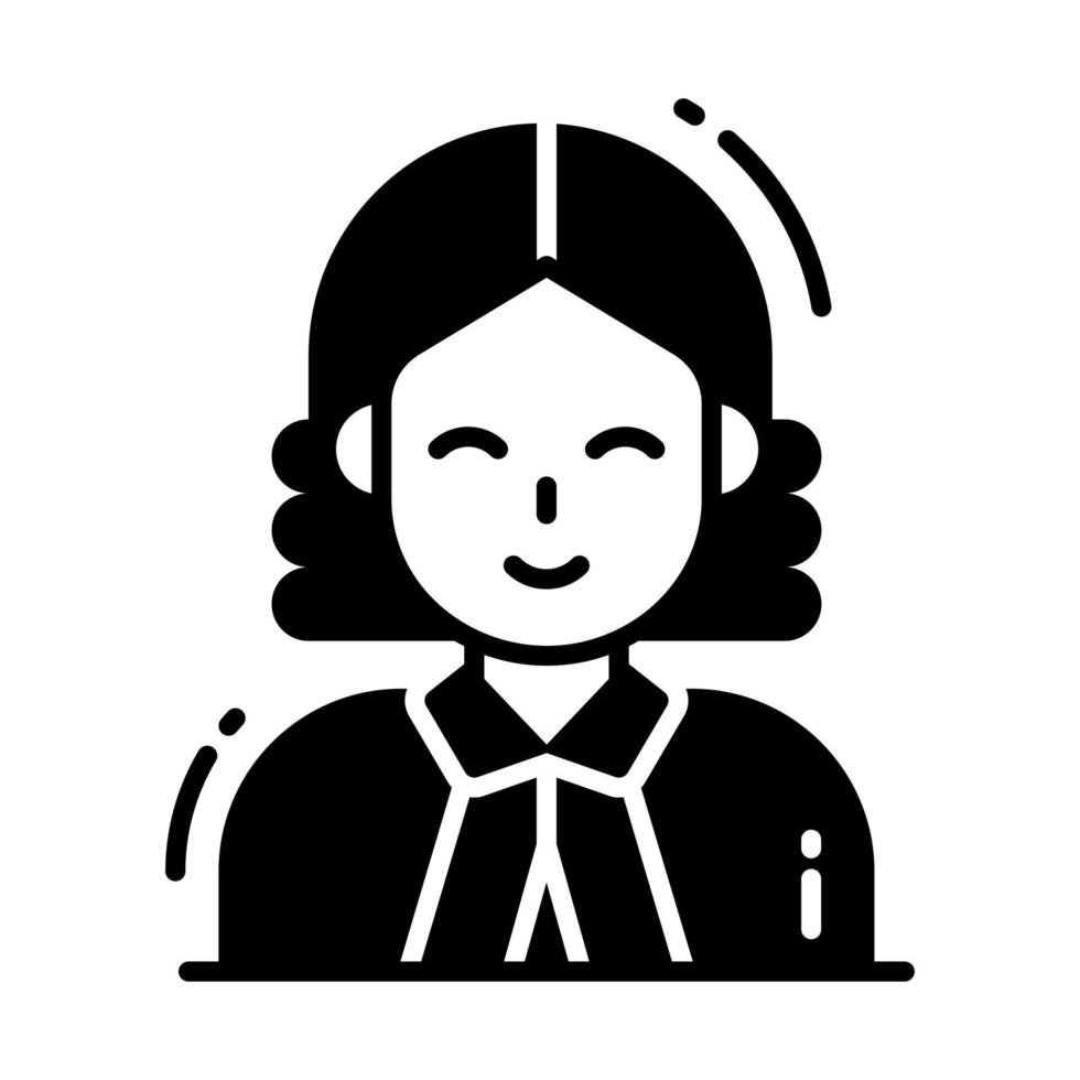 een icoon van dame rechter, professioneel arbeider avatar vector